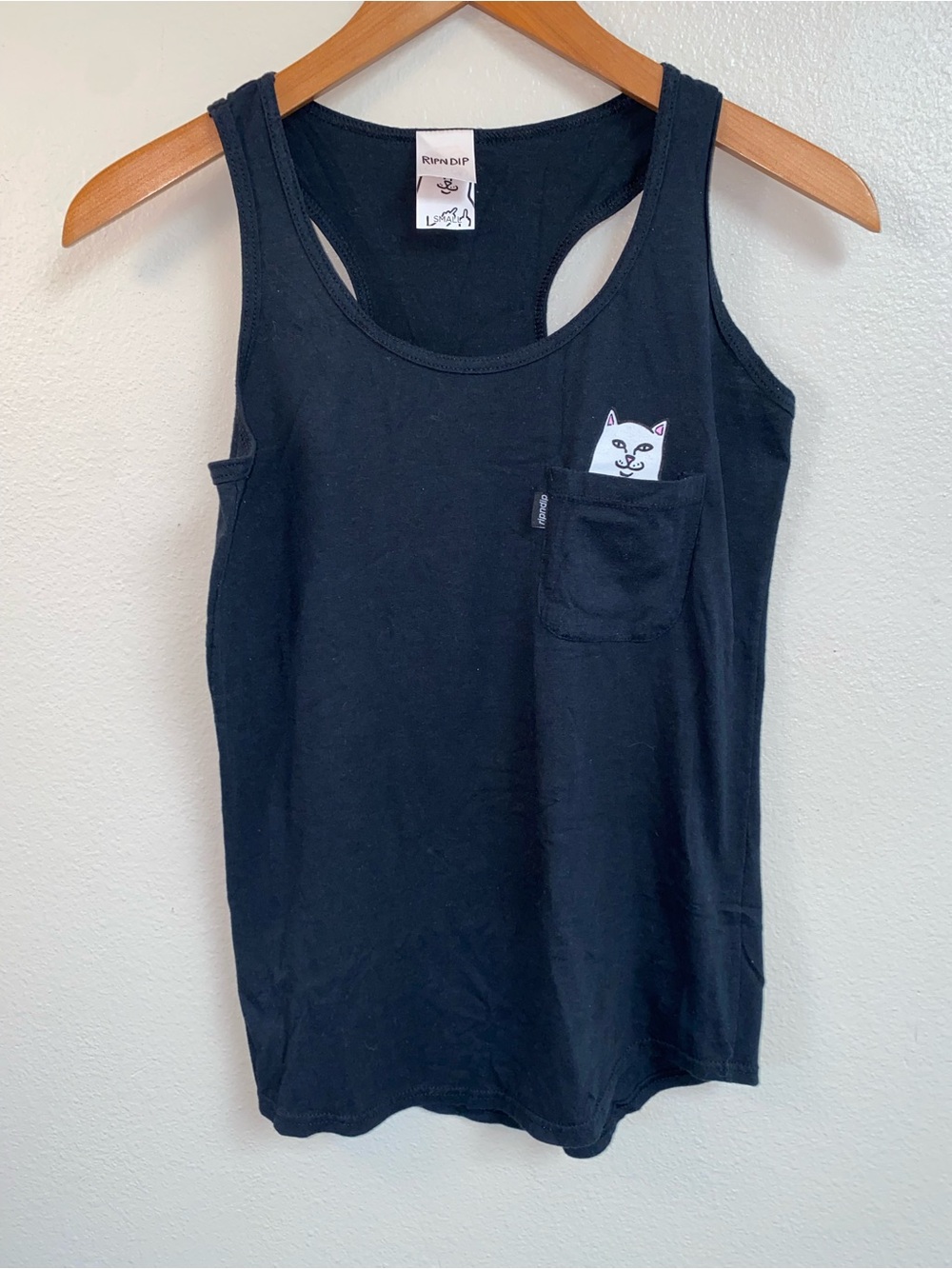RIPNDIP Lord Nermal Black Racerback Pocket Tank Top Middle Finger size Small